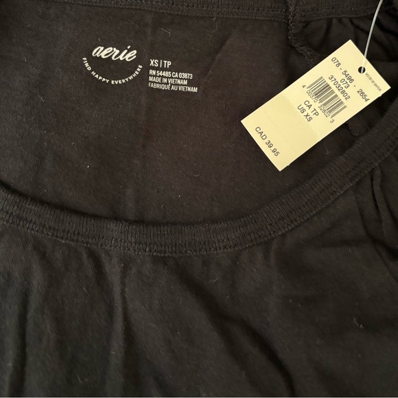 NEW Aerie Woman’s Scoop Neck Cropped Casual Shirt Black Top Size XS - Picture 3 of 6